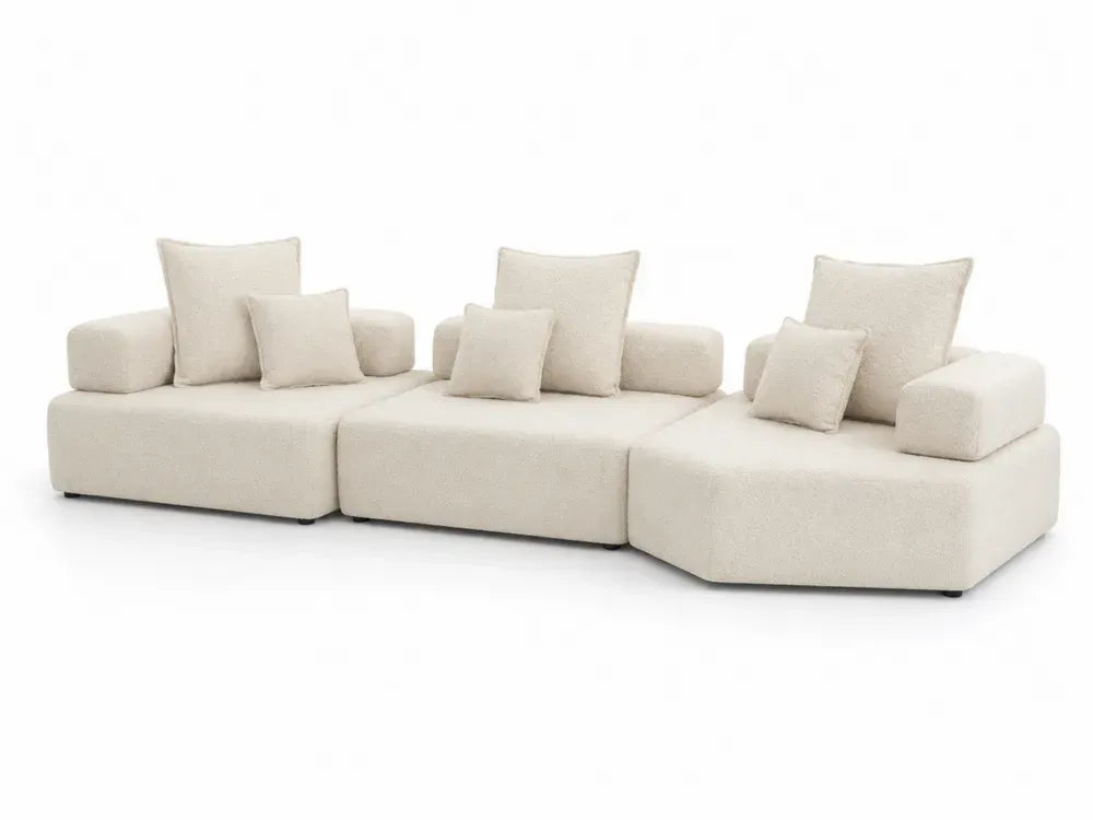 Modulares Sofa 3-teilig mit Kissen 300 x 100 x 75 cm Polyester-Bouclé Sperrholz Kiefernholz Cremeweiß