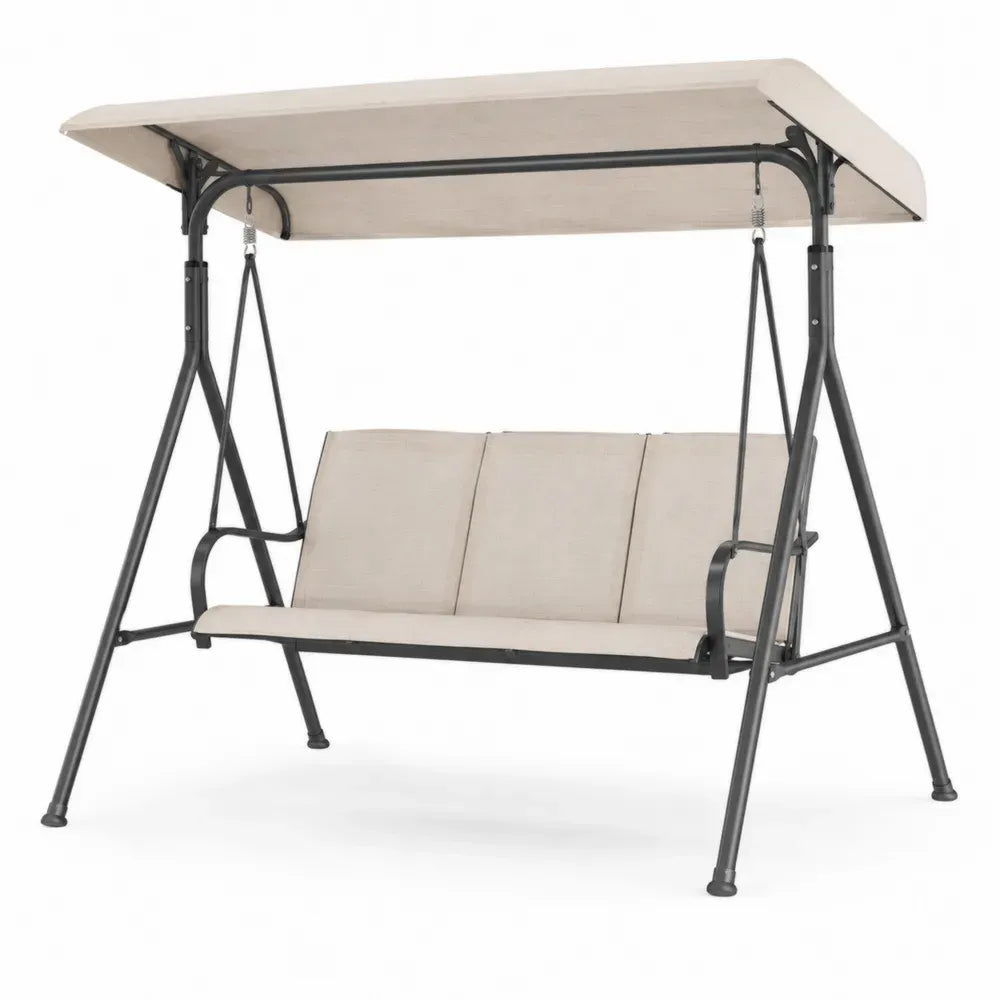 Hollywoodschaukel 3-Sitzer mit Sonnendach 170 x 110 x 153 cm Stahlrohr Polyester rechteckig Beige Anthrazit Schwarz