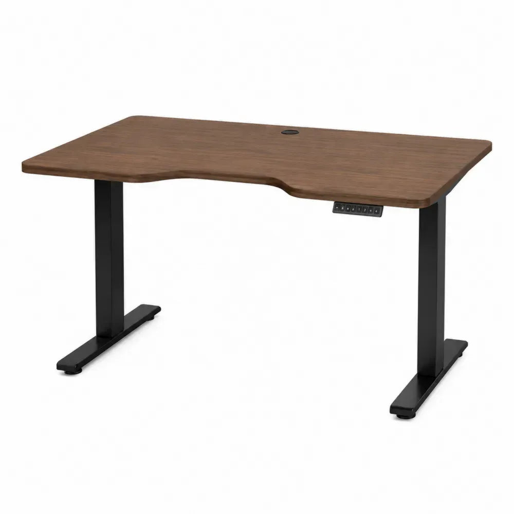 Elektrisch höhenverstellbarer Schreibtisch 160 x 80 cm Höhe 72 bis 118 cm melaminbeschichtete Spanplatte Stahlgestell Braun Schwarz