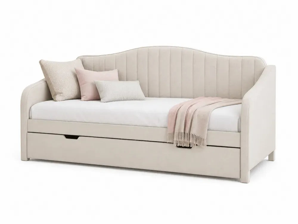 Tagesbett Polsterbett mit ausziehbarer Schublade 90 x 200 cm 210 x 98 x 92 cm Polyestergewebe Beige