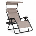 Klappbarer Garten Relaxsessel mit Sonnendach und Seitentablett 165 x 65 x 114 cm Stahl Polyestergewebe Taupe Schwarz