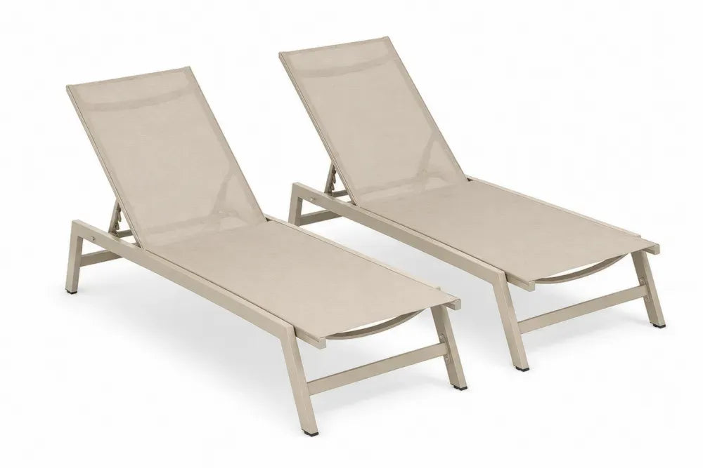 2er Set Garten Sonnenliegen verstellbar 195 x 65 x 32 cm Aluminium Textilene Beige Taupe Schwarz