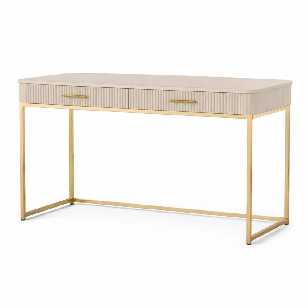 Schreibtisch mit 2 Schubladen 120 x 55 x 76 cm rechteckig MDF Stahl beige goldfarben schwarz