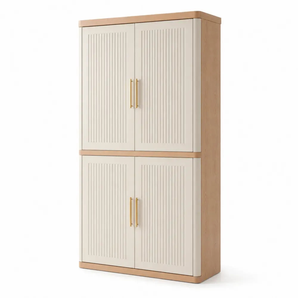 Aufbewahrungsschrank rechteckig mit 4 Rillentüren 80 x 40 x 160 cm Spanplatte MDF Eichenfarben Cremeweiß Goldfarben