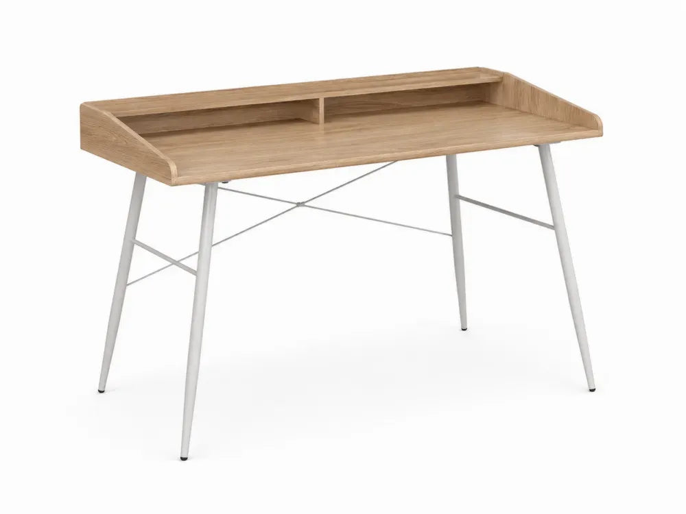 Schreibtisch mit Aufsatzablage 120 x 60 x 88 cm rechteckig melaminbeschichtete Spanplatte pulverbeschichteter Stahl eichefarben weiß schwarz