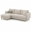 Modulares Ecksofa L-Form mit Ottomane links und 2 Kissen 260 x 155 x 85 cm Polyestergewebe Kautschukbaum-Massivholz Beige Salbeigrün Naturholz