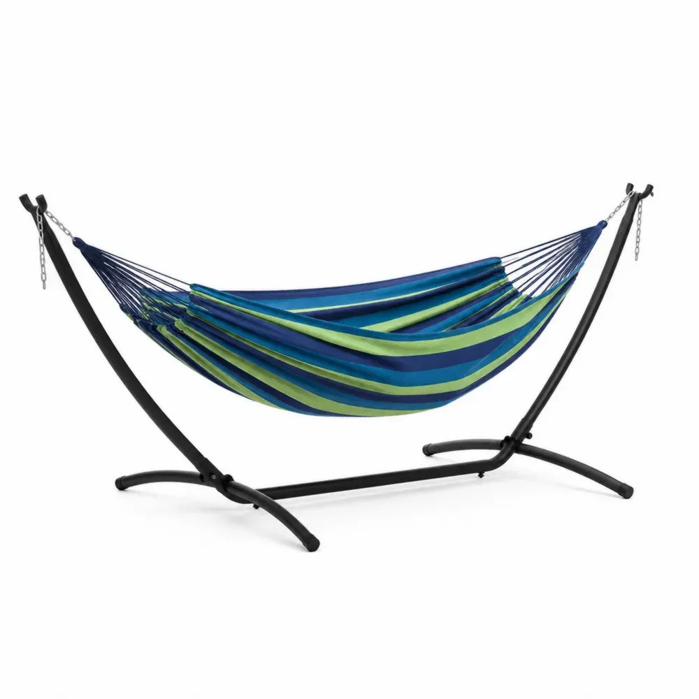 Hängematte mit Gestell 300 x 100 x 110 cm Liegefläche 200 x 140 cm Baumwoll-Polyester-Mischgewebe Stahlrohr Blau Grün Schwarz