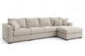 Modulares Ecksofa L-Form mit Recamiere rechts 4 Rückenkissen und 4 Kissen Polyestergewebe Beige schwarze Füße 300 x 160 x 86 cm