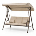 3-Sitzer Hollywoodschaukel mit Sonnendach 200 x 120 x 170 cm pulverbeschichteter Stahl Polyester Beige Dunkelbraun Schwarz Silber