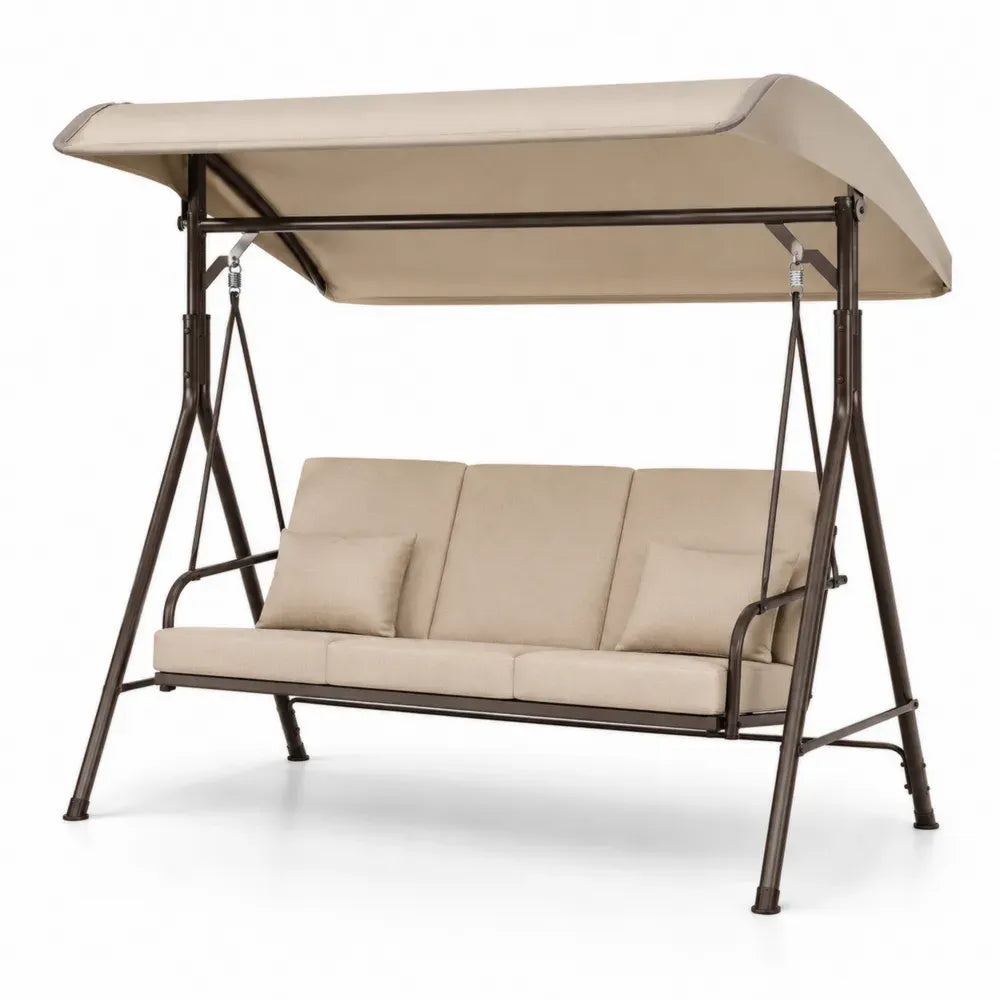 3-Sitzer Hollywoodschaukel mit Sonnendach 200 x 120 x 170 cm pulverbeschichteter Stahl Polyester Beige Dunkelbraun Schwarz Silber