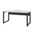 Schreibtisch Bürotisch 140 x 60 x 75 cm rechteckig melaminbeschichtete Spanplatte Lichtgrau mit schwarzem Stahlrahmen und Kabeldurchlass
