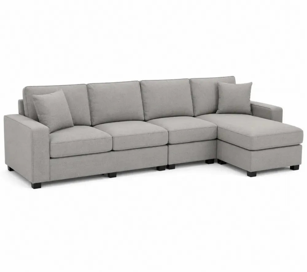 Modulares Ecksofa L-Form mit Recamiere rechts und Kissen 300 x 160 x 86 cm Polyestergewebe Sperrholz Kiefernholz Grau Schwarz