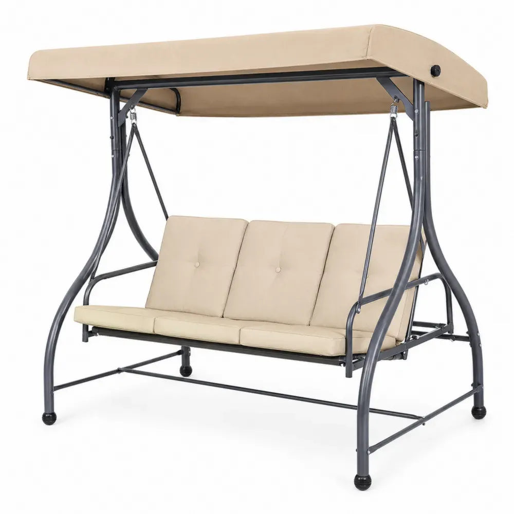 3-Sitzer Hollywoodschaukel mit Sonnendach und Kissen 194 x 120 x 174 cm Stahl Polyester Beige Anthrazit Schwarz
