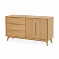 Sideboard Aufbewahrungsschrank rechteckig mit 3 Schubladen 2 Türen 140 x 40 x 80 cm Spanplatte MDF Eichenfurnier Naturfarben
