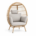 Gartensessel Eiersessel mit Kissen 100 x 90 x 150 cm Stahl PE-Rattan Polyester oval Naturbeige Hellgrau Schwarz