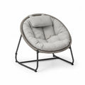 Papasan Gartensessel mit Sitzauflage und Kopfkissen 95 x 90 x 86 cm Stahl PE-Rattan runde Schalenform Hellgrau Grau Schwarz