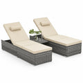 Sonnenliegen Set 3 teilig 2 Gartenliegen verstellbar mit Beistelltisch je 200 x 70 x 85 cm PE Rattan Stahl Polyester rechteckig Grau Creme