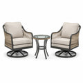 3 teiliges Gartenmöbel Set 2 Gartendrehsessel und Beistelltisch Sessel 72 x 75 x 84 cm Stahl PP Seil Polyester Glas Beige Naturbeige Schwarz Transparent