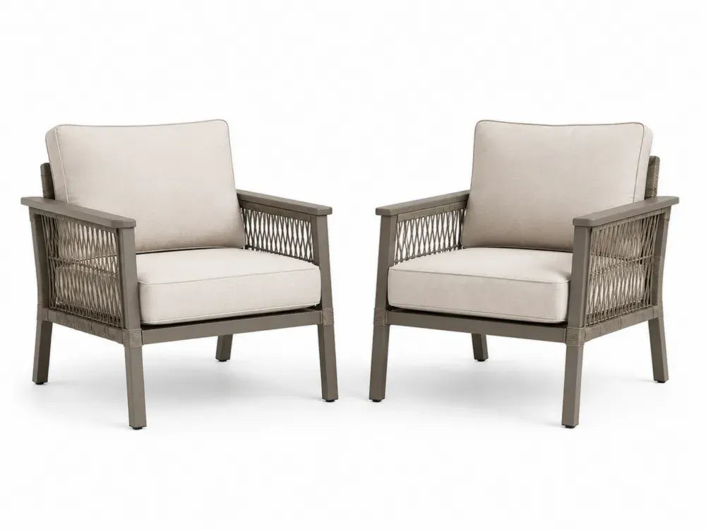 Gartensessel 2er Set je 72 x 75 x 82 cm Aluminium PP-Seil Polyester Beige Naturbeige Taupe Schwarz mit Kissen