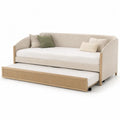 Tagesbett Polsterbett mit Ausziehbett 210 x 100 x 82 cm Liegefläche 90 x 200 cm Polyestergewebe Sperrholz MDF Kautschukholz beige naturfarben schwarz